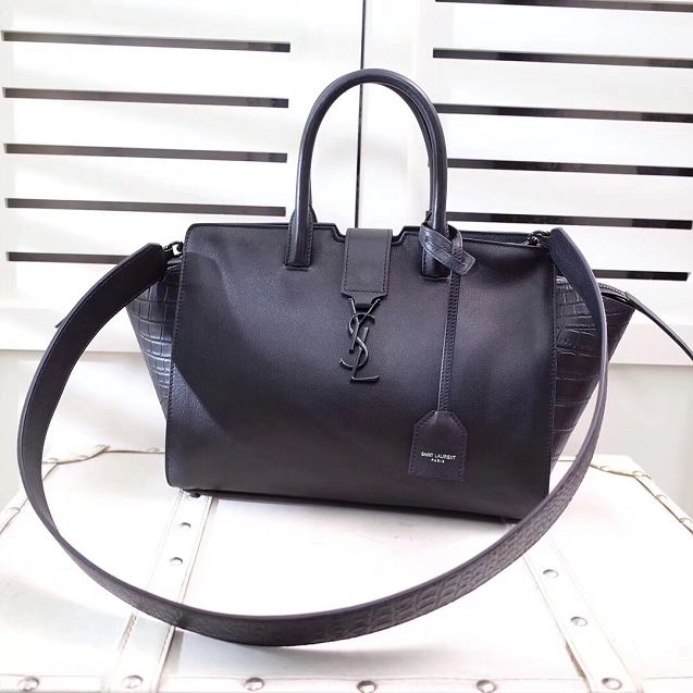 YSL original crocodile&calfskin small cabas bag 436832 black