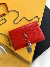 YSL original crocodile calfskin kate chain wallet 452159 red