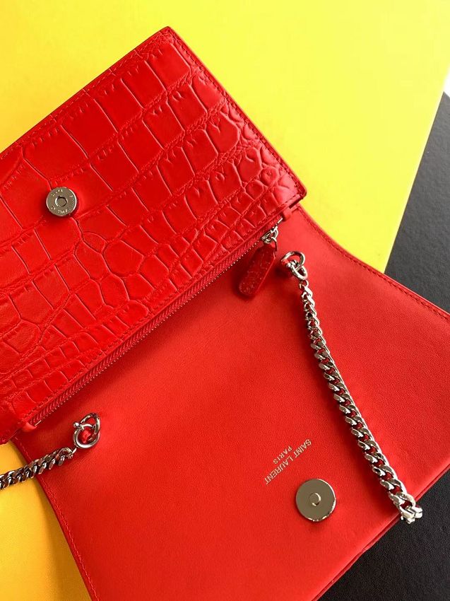 YSL original crocodile calfskin kate chain wallet 452159 red