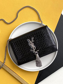 YSL original crocodile calfskin small kate bag 474366 black