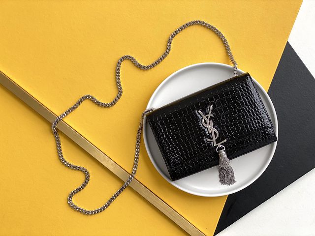 YSL original crocodile calfskin small kate bag 474366 black