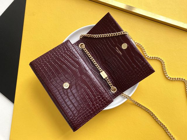 YSL original crocodile calfskin small kate bag 474366 bordeaux