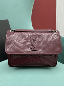 YSL original crinkled calfskin niki medium bag 498894 bordeaux