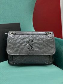 YSL original crinkled calfskin niki medium bag 498894 grey