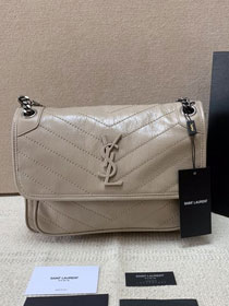 YSL original crinkled calfskin niki medium bag 498894 light grey