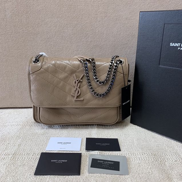 YSL original crinkled calfskin niki medium bag 498894 khaki