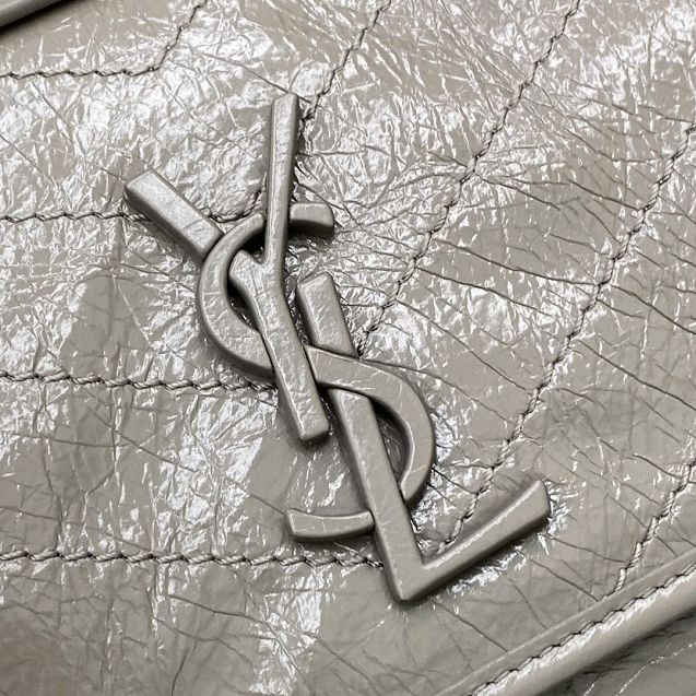 YSL original crinkled calfskin niki medium bag 498894 light grey