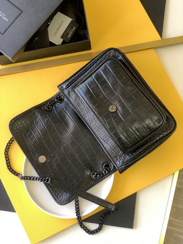 YSL original crocodile calfskin niki medium bag 498894 black