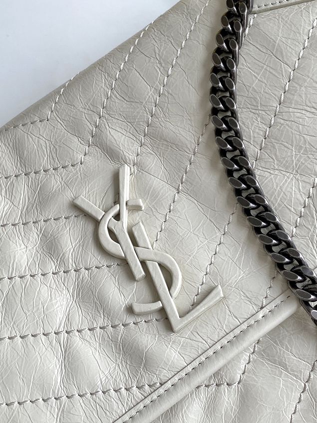 YSL original crinkled calfskin medium niki bag 633158 white