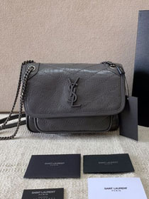 YSL original crinkled calfskin niki baby bag 533037 dark grey