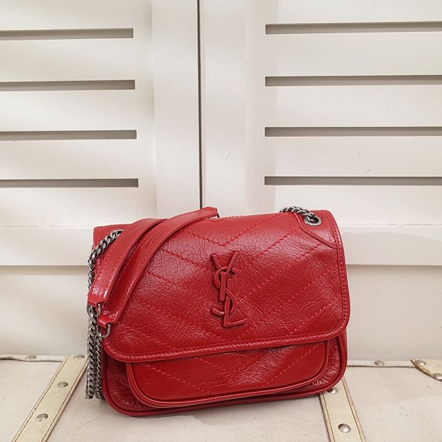 YSL original crinkled calfskin niki baby bag 533037 red