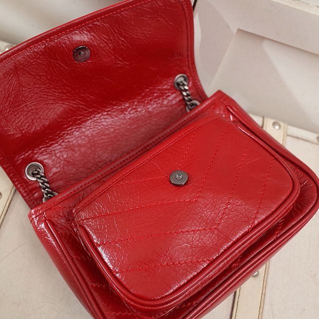 YSL original crinkled calfskin niki baby bag 533037 red