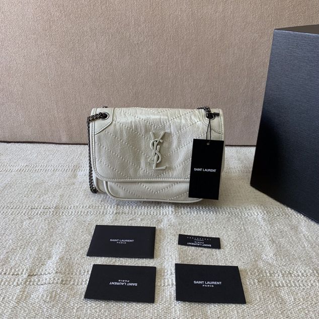 YSL original crinkled calfskin niki baby bag 533037 white