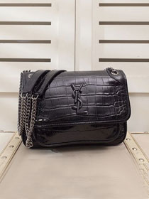 YSL original crocodile calfskin niki baby bag 533037 black