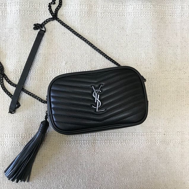 YSL original grained calfskin lou camera mini bag 585040 black