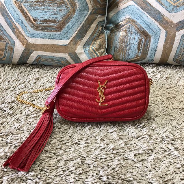 YSL original grained calfskin lou camera mini bag 585040 red