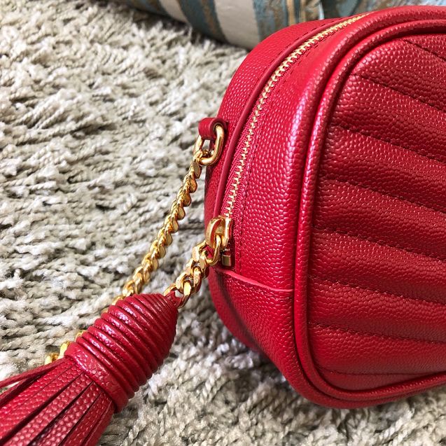 YSL original grained calfskin lou camera mini bag 585040 red