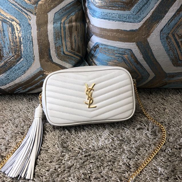 YSL original grained calfskin lou camera mini bag 585040 white