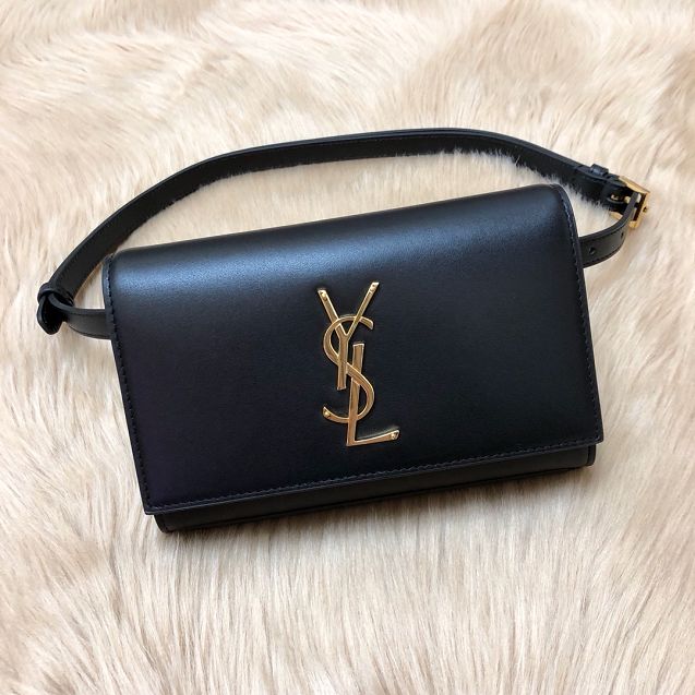 YSL original calfskin belt bag 634895 black