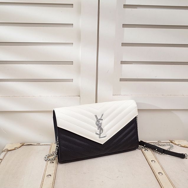 YSL original grained calfskin envelope wallet on chain 360452 white&black
