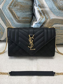 YSL original grained calfskin envelope chain bag 526286 black
