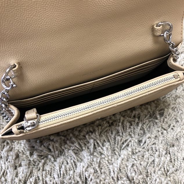 YSL original grained calfskin envelope small wallet on chain 393953 apricot