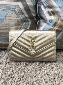 YSL original grained calfskin envelope small wallet on chain 393953 gold