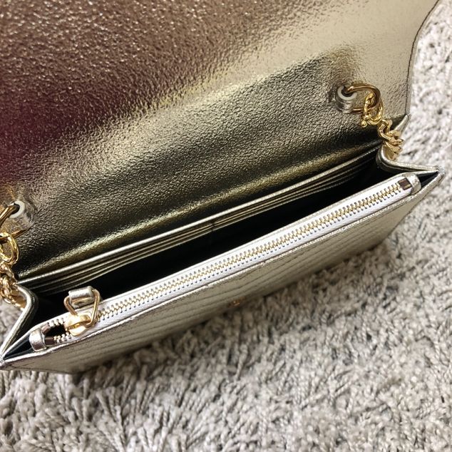 YSL original grained calfskin envelope small wallet on chain 393953 gold