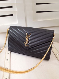 YSL original grained calfskin envelope wallet on chain 360452 black