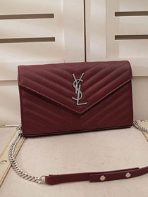 YSL original grained calfskin envelope wallet on chain 360452 bordeaux