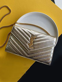 YSL original grained calfskin envelope wallet on chain 360452 gold