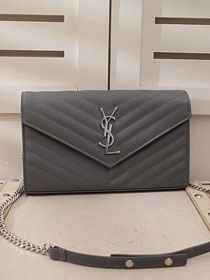 YSL original grained calfskin envelope wallet on chain 360452 grey