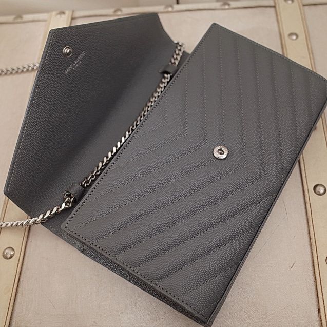 YSL original grained calfskin envelope wallet on chain 360452 grey