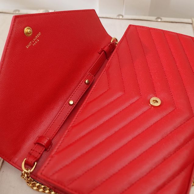 YSL original grained calfskin envelope wallet on chain 360452 red