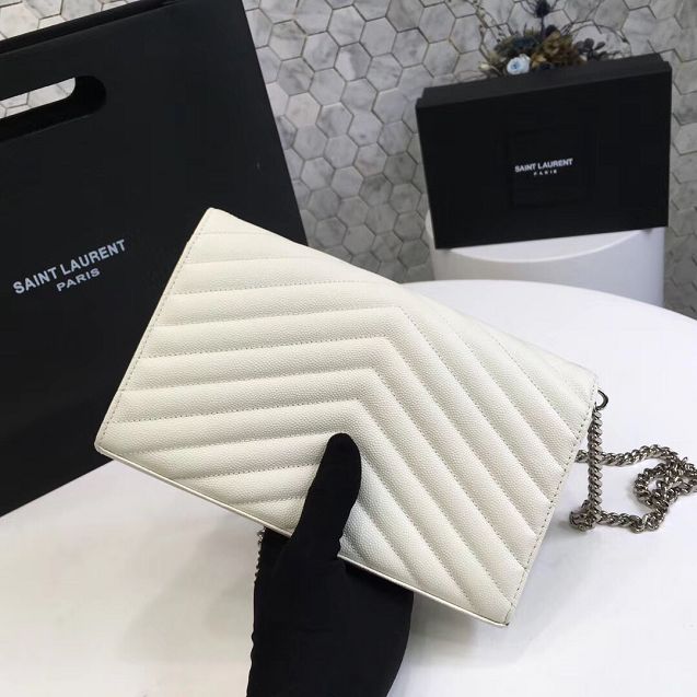 YSL original grained calfskin envelope wallet on chain 360452 white