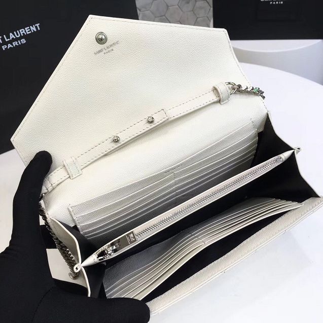 YSL original grained calfskin envelope wallet on chain 360452 white