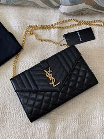 YSL original grained calfskin envelope wallet on chain 620280 black