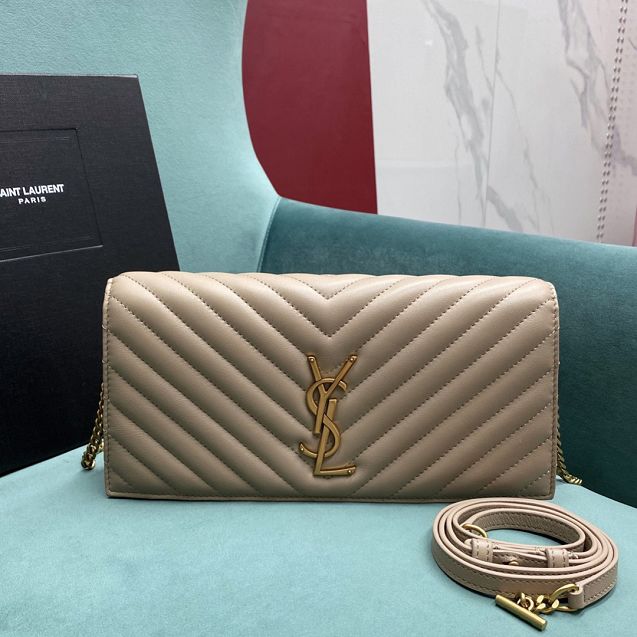 YSL original lambskin envelope clutch bag 632014 nude