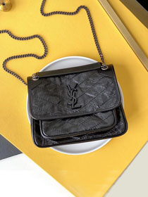 YSL original crinkled calfskin niki baby bag 633151 black