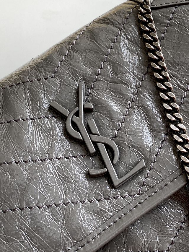 YSL original crinkled calfskin niki baby bag 633151 dark grey