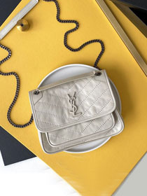 YSL original crinkled calfskin niki baby bag 633151 white