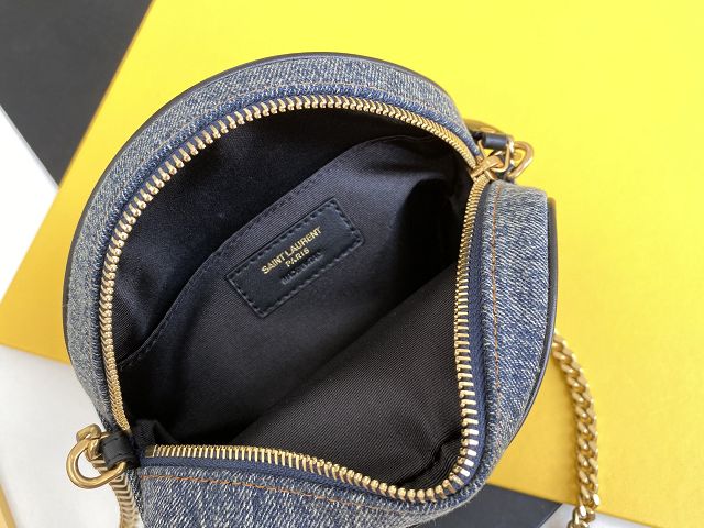 YSL original denim vinyle round camera bag 610436 blue&black