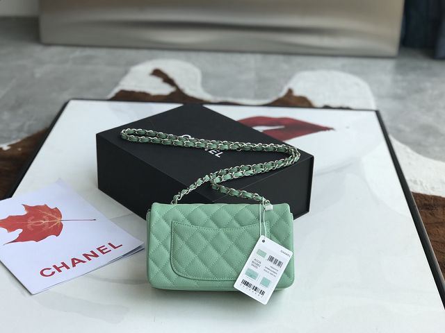 CC original grained calfskin mini flap bag A69900 light green