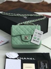 CC original grained calfskin super mini flap bag A35200 light green