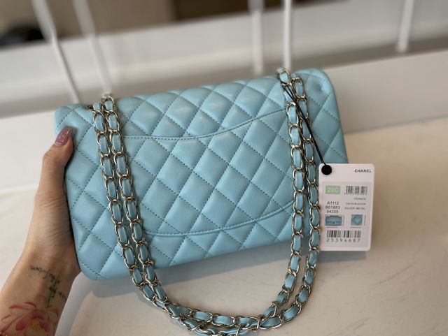 CC original lambskin medium flap bag A01112 sky blue