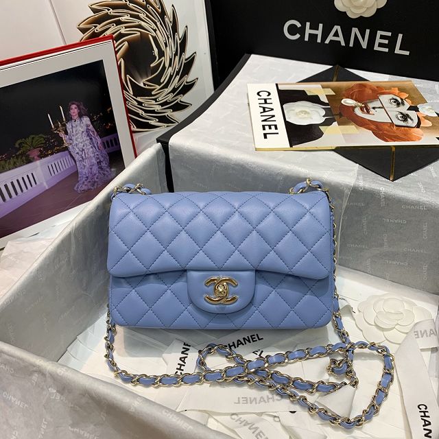 CC original lambskin mini flap bag A69900 light blue