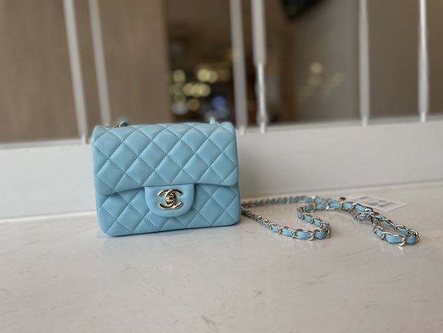 CC original lambskin super mini flap bag A35200 sky blue