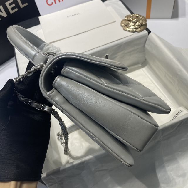 CC original lambskin top handle flap bag A92236 silver