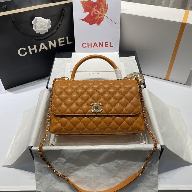 New CC original grained calfskin large coco handle bag A92991-3 pumpkin