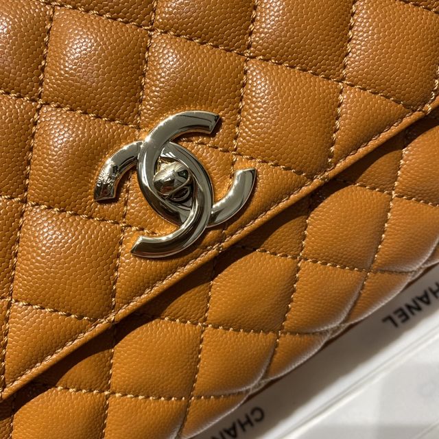 New CC original grained calfskin large coco handle bag A92991-3 pumpkin